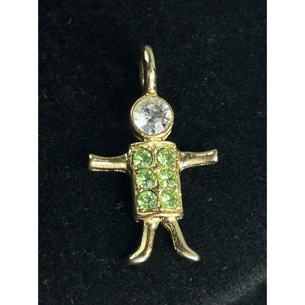 KIS Brat Boy Little Person October Birthstone Charm  Pendant Gold Tone Lt Green